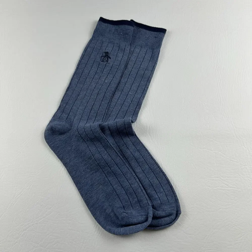 Original Penguin Men’s Blue Ribbed Crew Dress Socks 1 Pair
